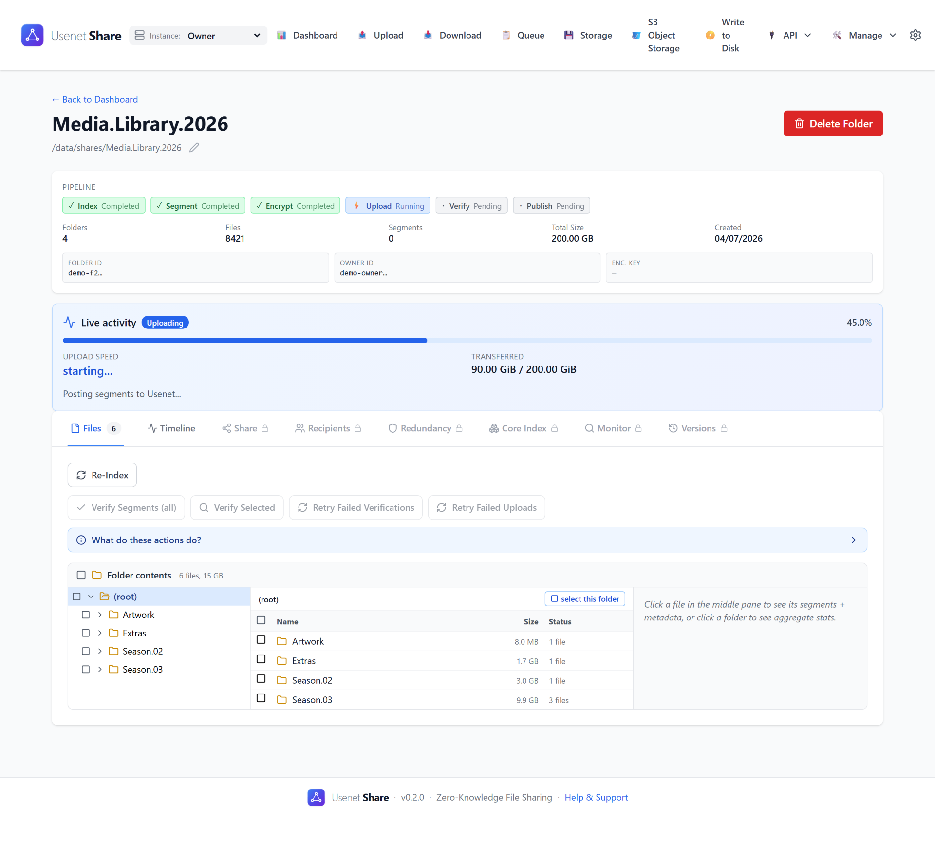 Upload + publish pipeline screenshot